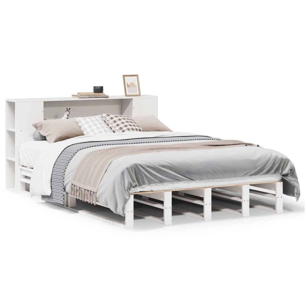 Letto Libreria senza Materasso Bianco 120x200 cm Legno Massello