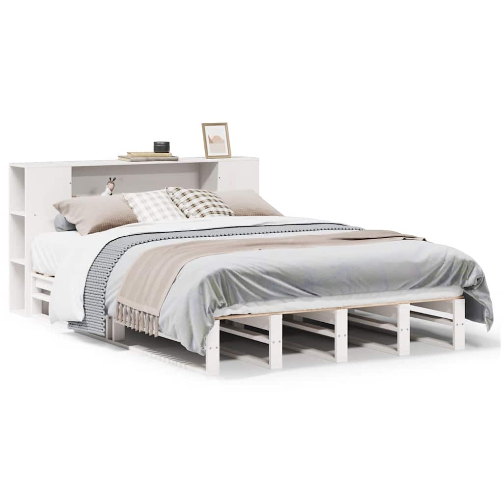 Letto Libreria senza Materasso Bianco 140x200 cm Legno Massello