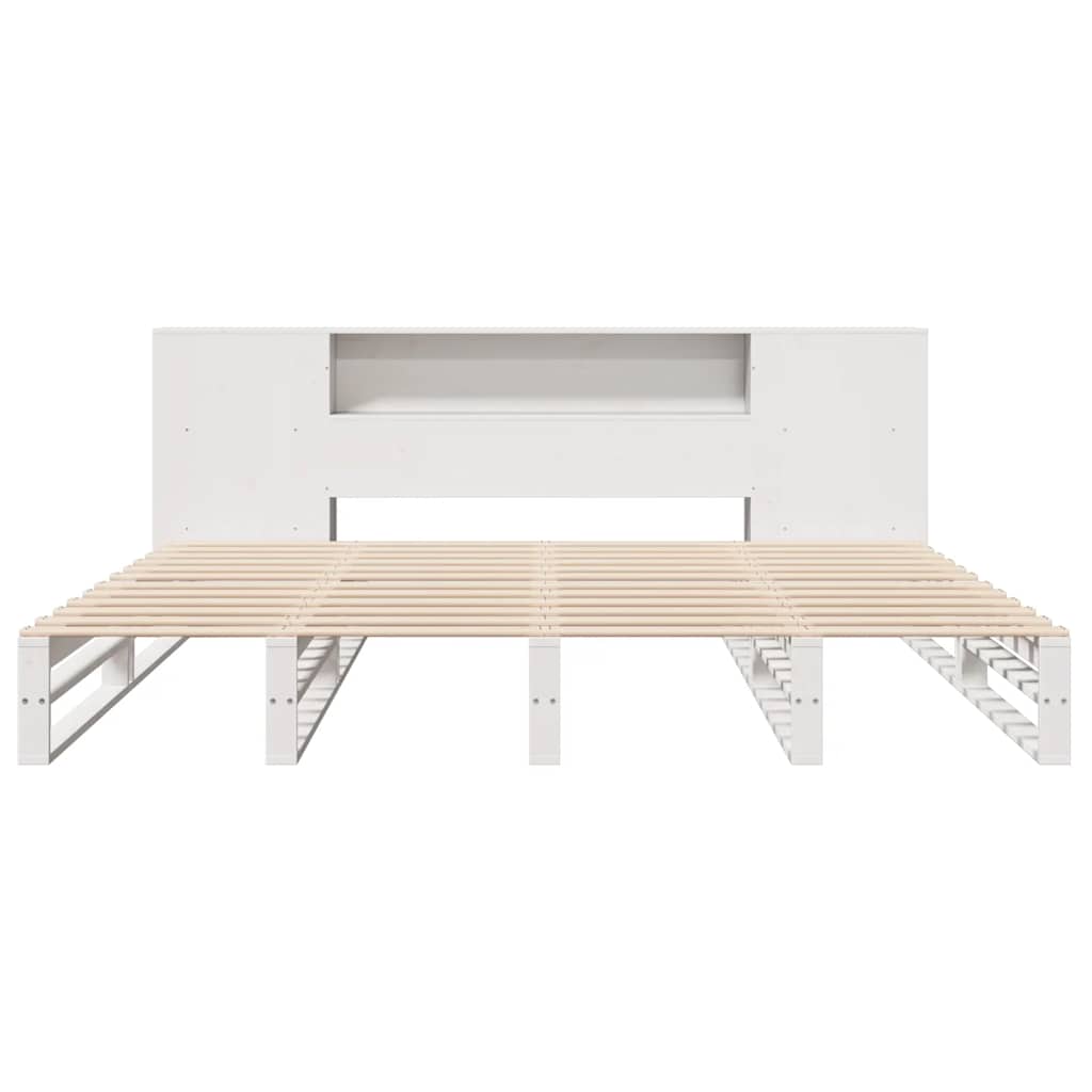 Letto Libreria senza Materasso Bianco 200x200 cm Legno Massello