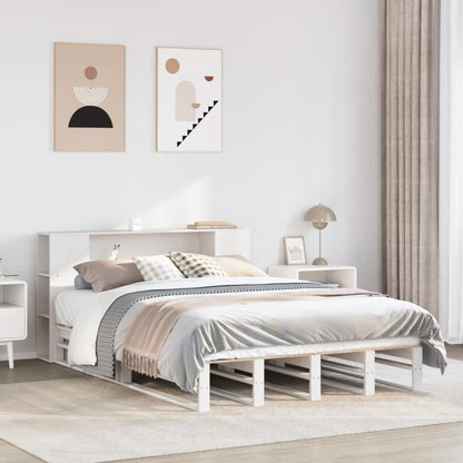 Letto Libreria senza Materasso Bianco 135x190 cm Legno Massello