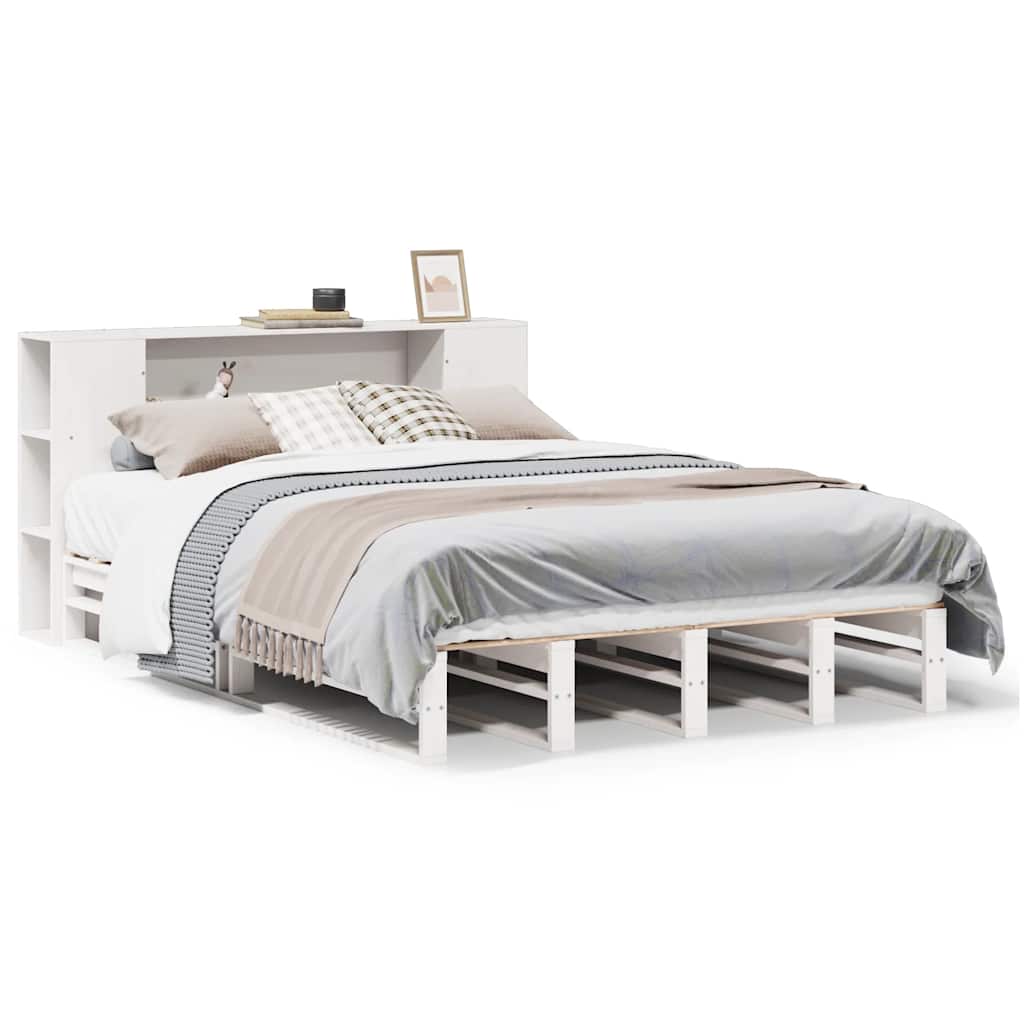 Letto Libreria senza Materasso Bianco 140x190 cm Legno Massello