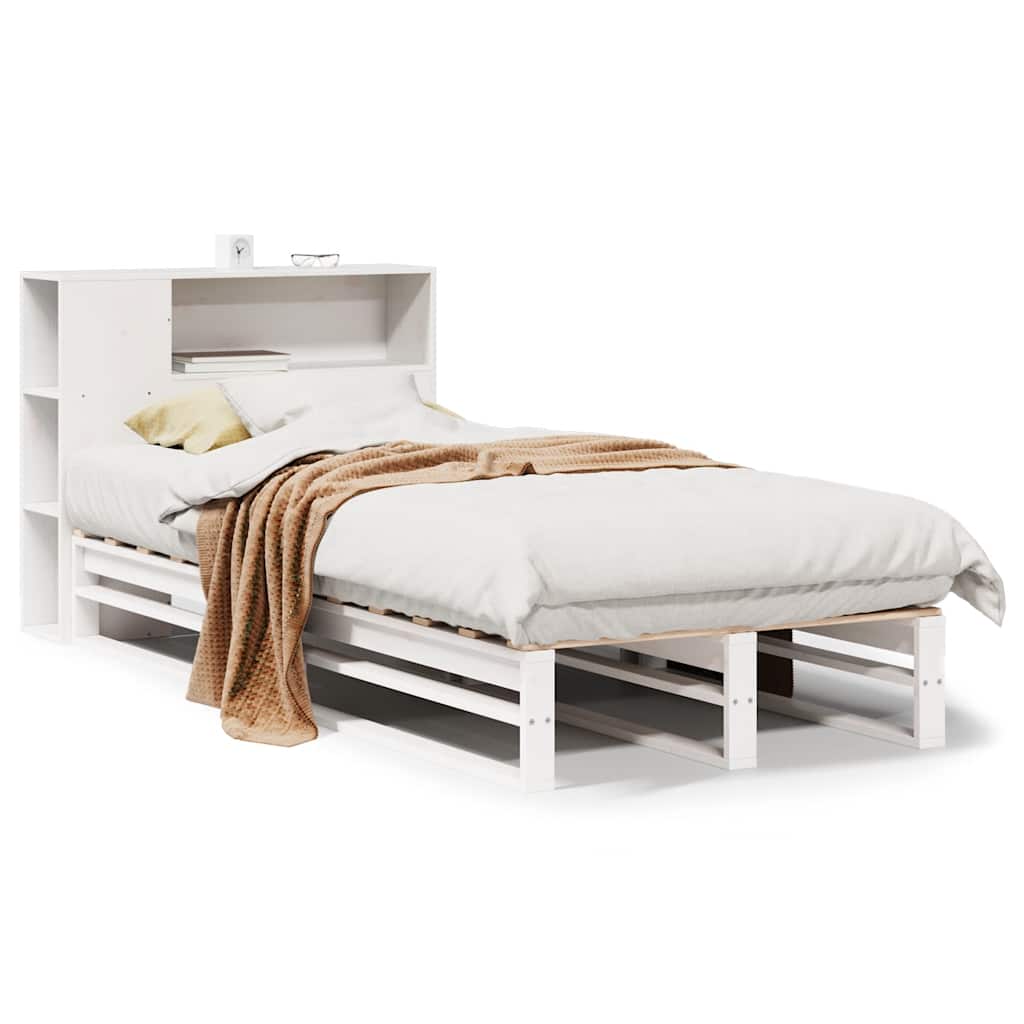 Letto Libreria senza Materasso Bianco 100x200 cm Legno Massello