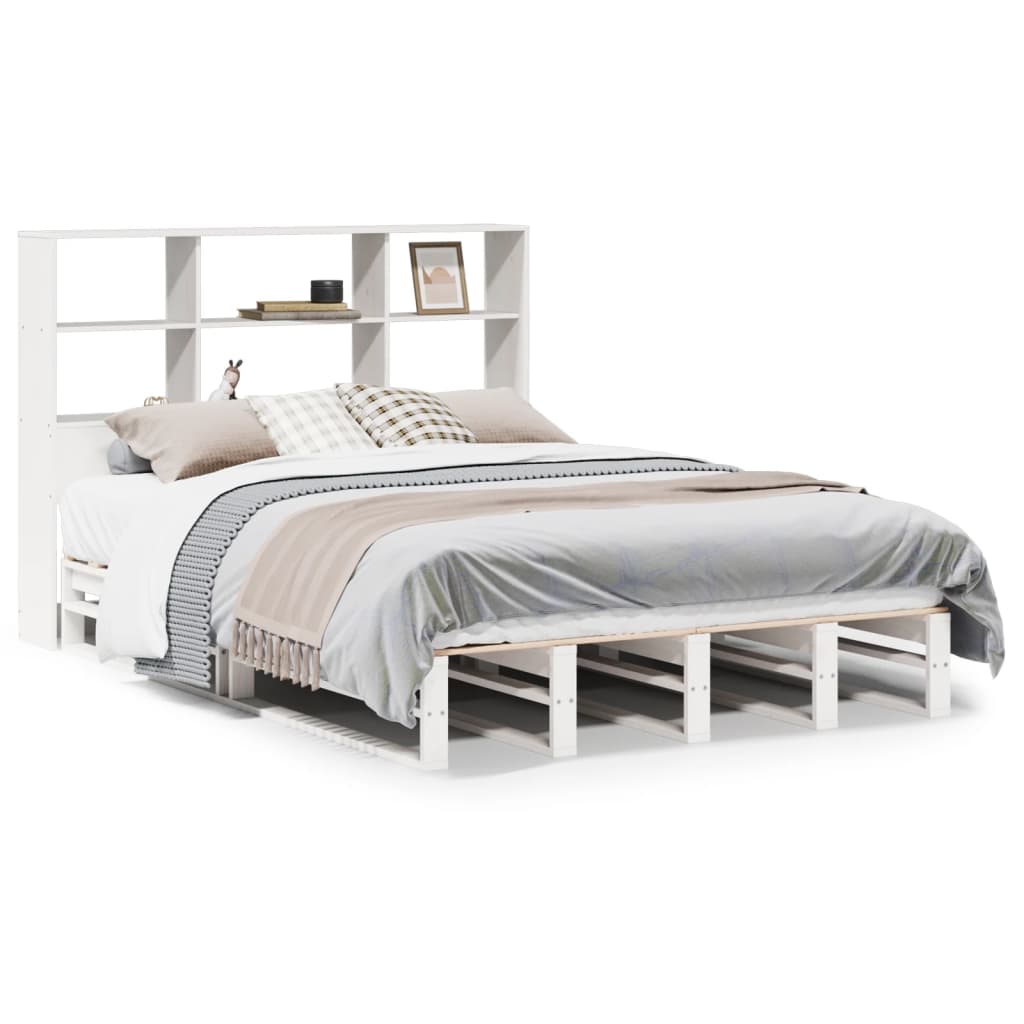Letto Libreria senza Materasso Bianco 160x200 cm Legno Massello