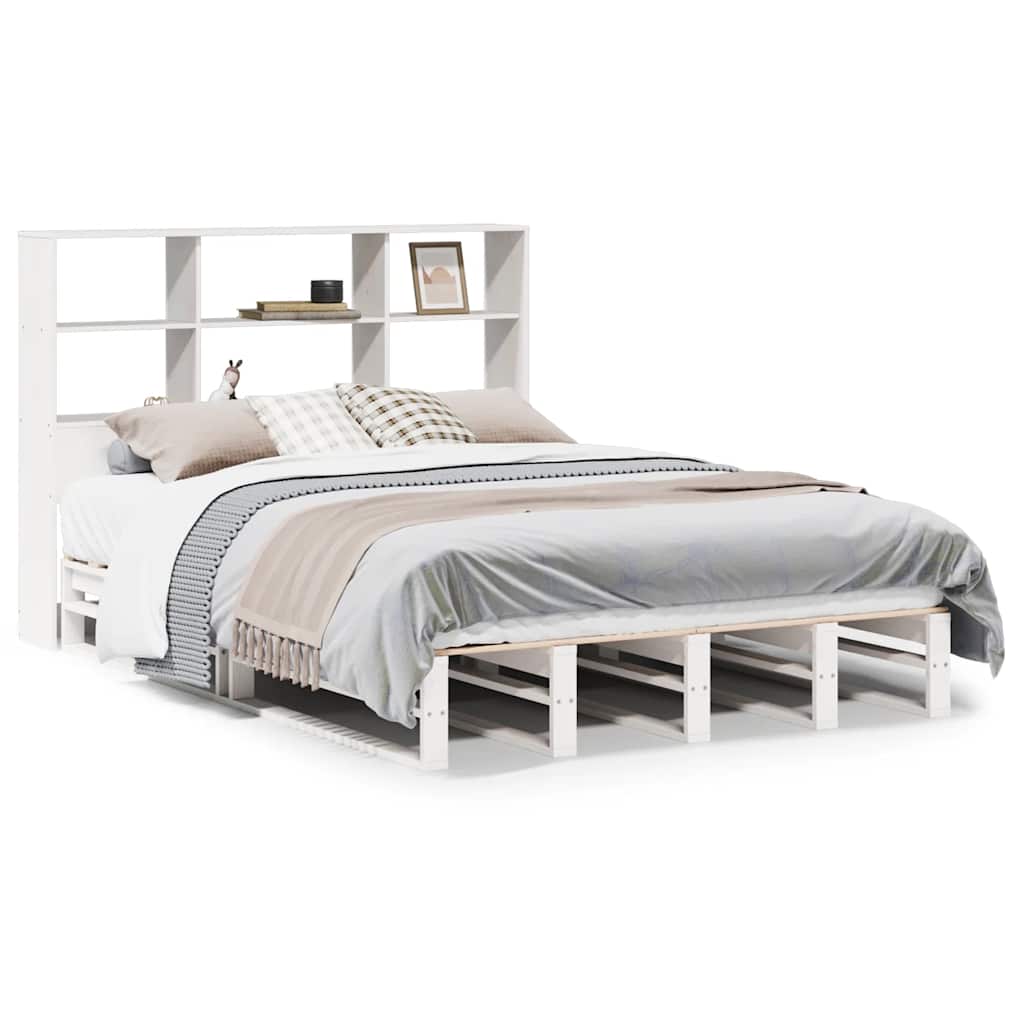 Letto Libreria senza Materasso Bianco 140x190 cm Legno Massello