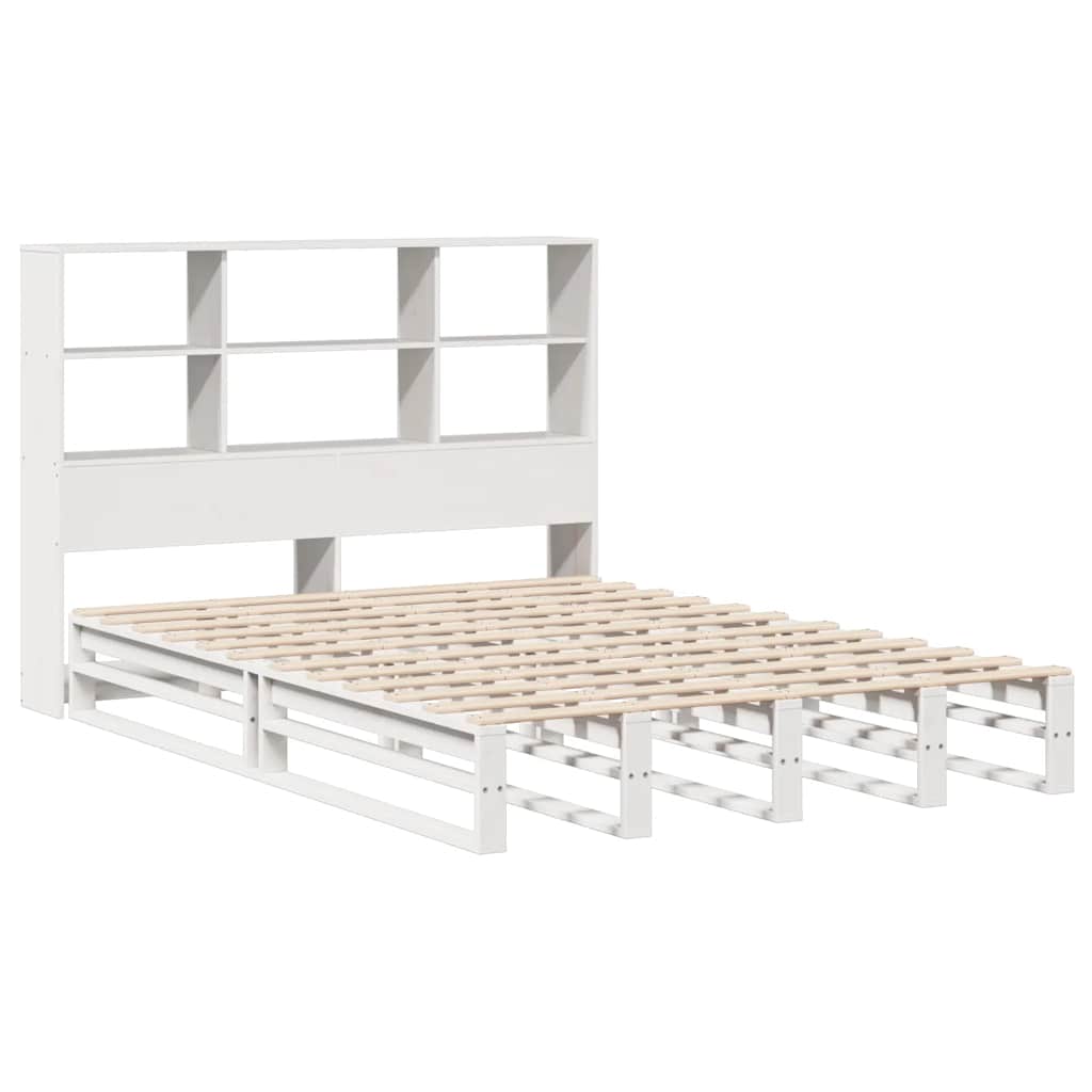 Letto Libreria senza Materasso Bianco 140x190 cm Legno Massello