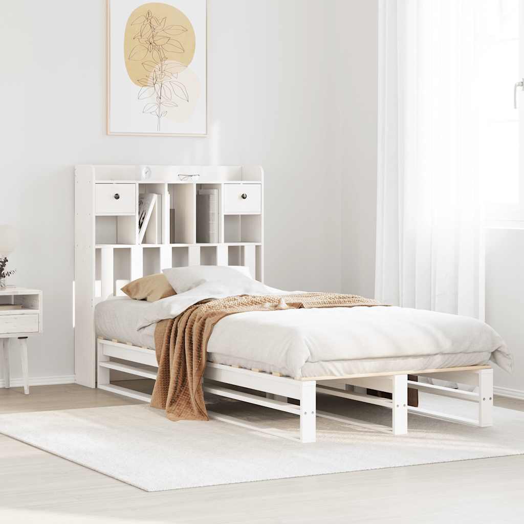 Letto Libreria senza Materasso Bianca 90x200 cm Legno di Pino