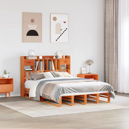 Letto Libreria senza Materasso Marrone Cera 140x200 cm in Pino
