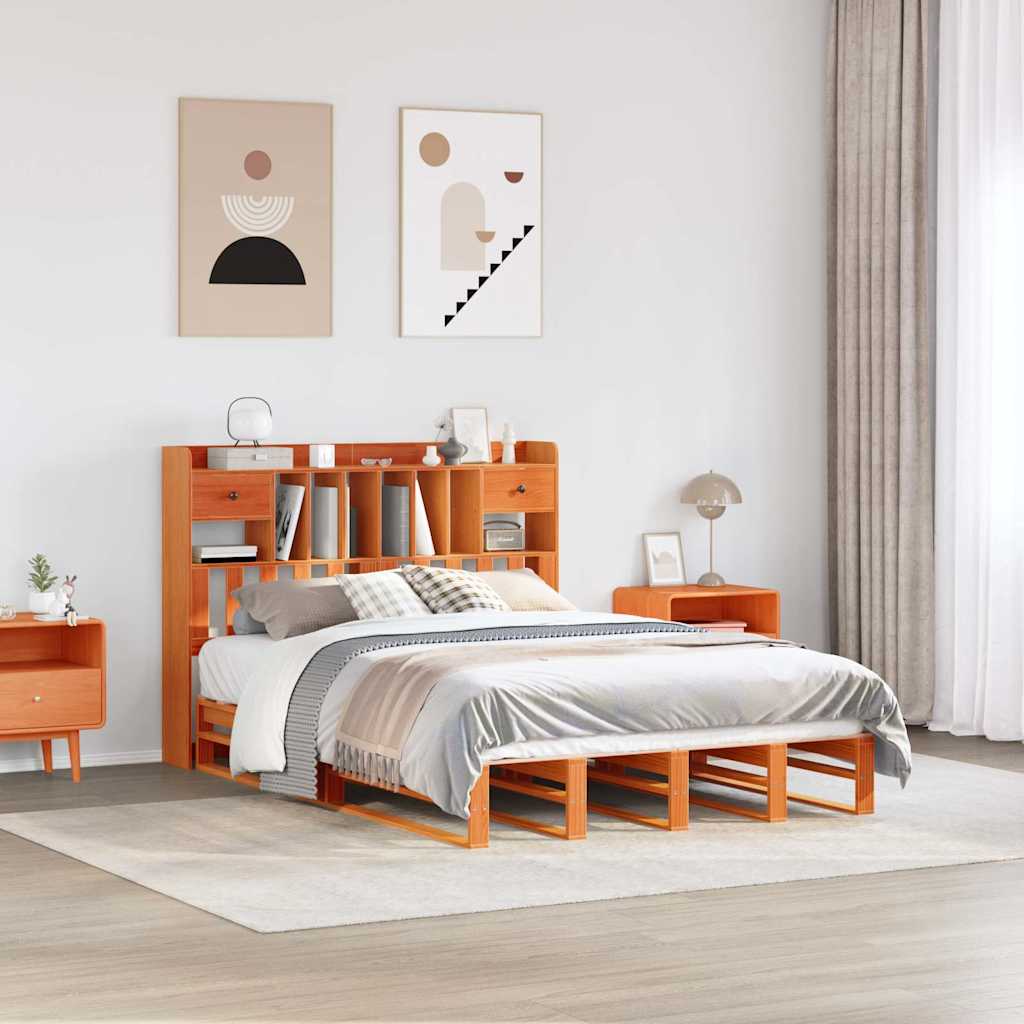 Letto Libreria senza Materasso Marrone Cera 150x200 cm in Pino