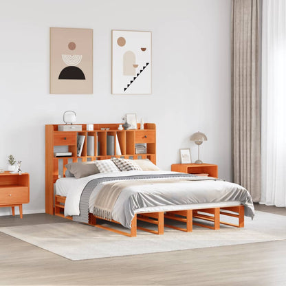 Letto Libreria senza Materasso Marrone Cera 160x200 cm in Pino