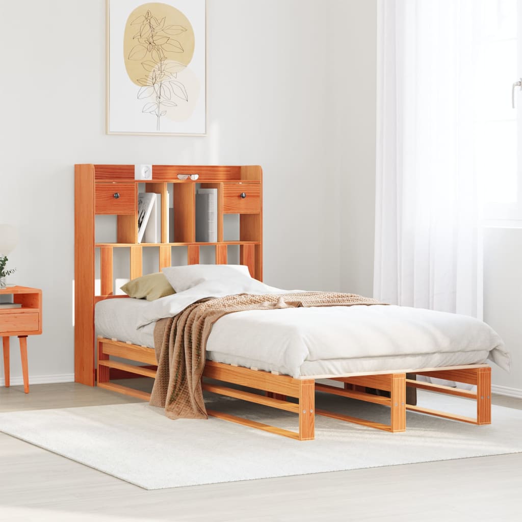 Letto Libreria senza Materasso Marrone Cera 75x190 cm in Pino