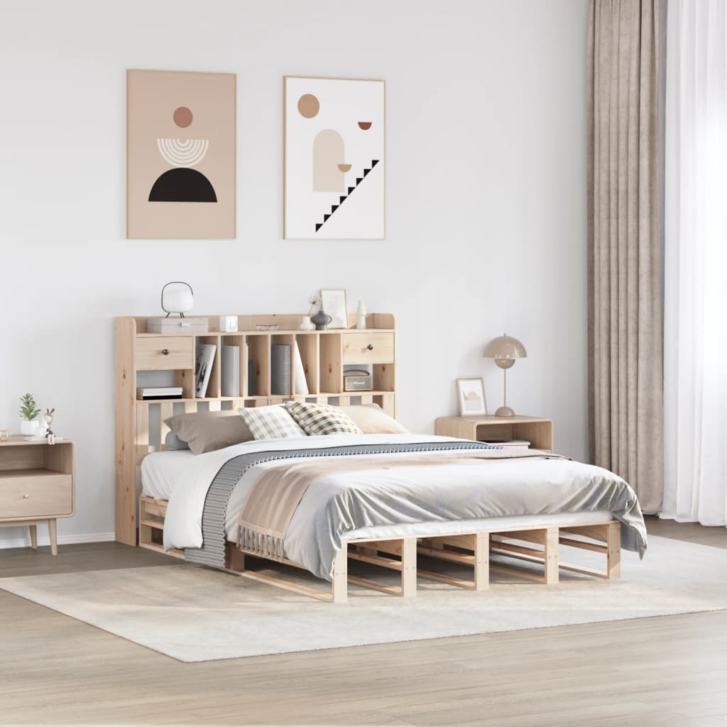 Letto Libreria senza Materasso 140x190 cm in Legno di Pino