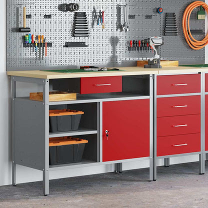 Banco da lavoro con cassetto Rosso e Grigio 100 x 55 x 85 cm