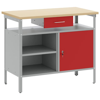 Banco da lavoro con cassetto Rosso e Grigio 100 x 55 x 85 cm