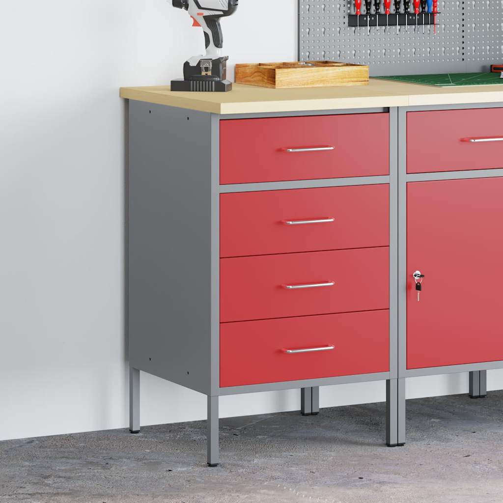 Banco da lavoro con cassetto Rosso e Grigio 50 x 55 x 85 cm