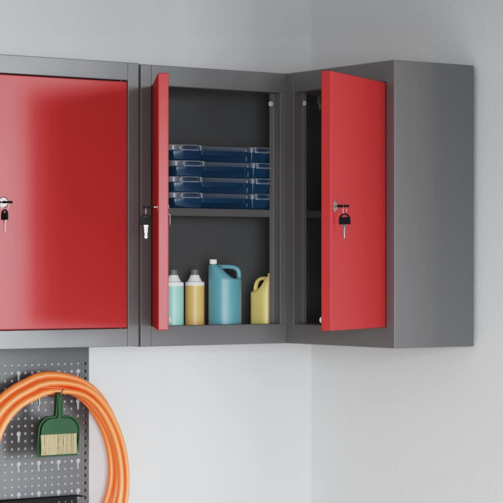 Mobile per attrezzi con blocco Rosso e Grigio 55 x 55 x 55 cm
