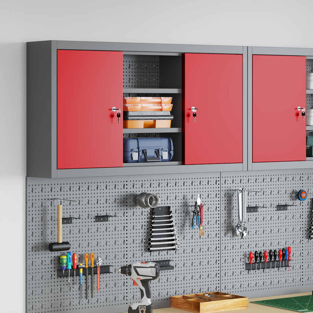 Mobile per attrezzi con blocco Rosso e Grigio 50 x 20 x 55 cm