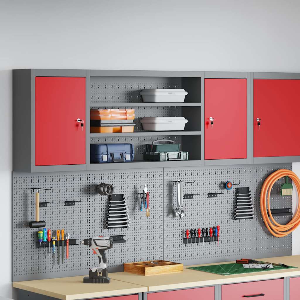 Mobile per attrezzi con blocco Rosso e Grigio 50 x 20 x 55 cm
