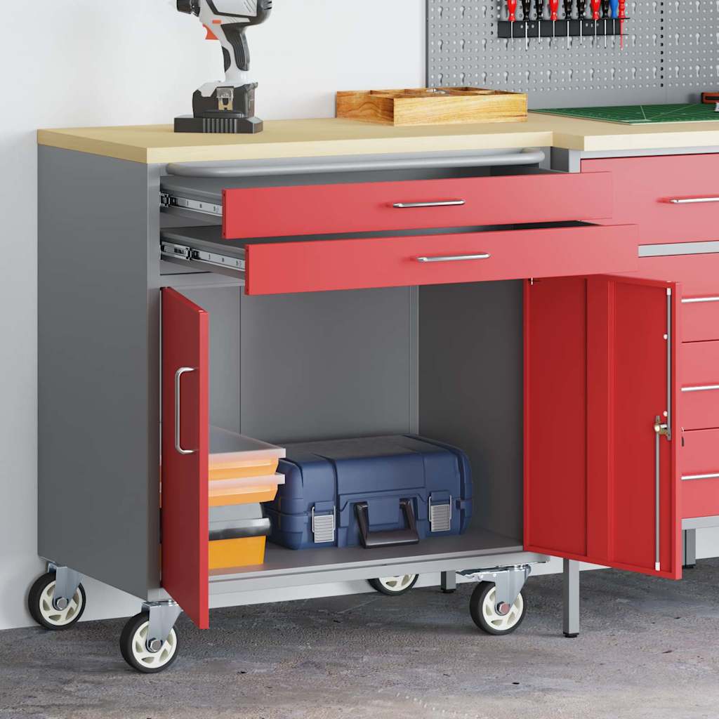 Banco da lavoro con cassetto Rosso e Grigio 75 x 45 x 85 cm