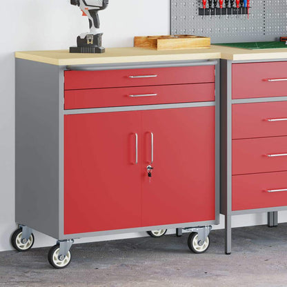 Banco da lavoro con cassetto Rosso e Grigio 75 x 45 x 85 cm