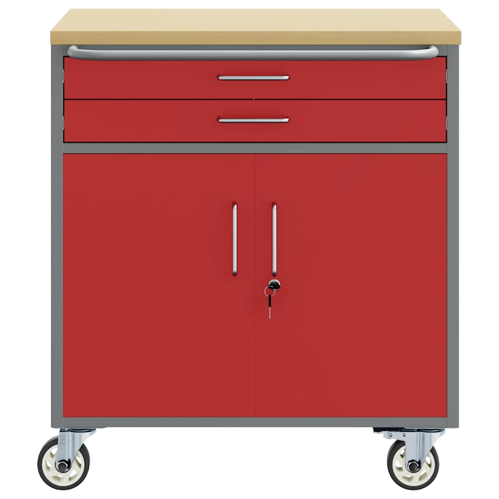 Banco da lavoro con cassetto Rosso e Grigio 75 x 45 x 85 cm