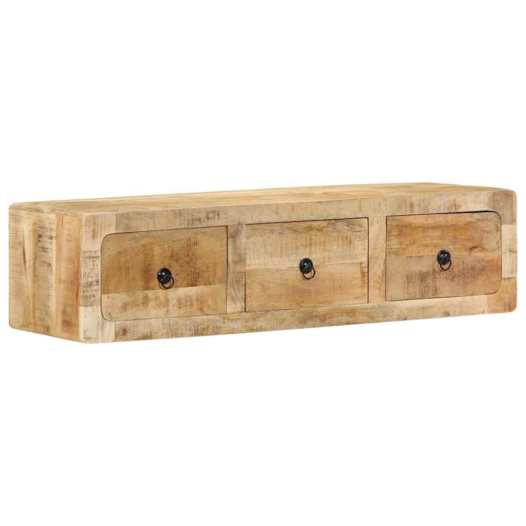 Mobile TV a Parete 100x32x25 cm Legno Grezzo Massello di Mango