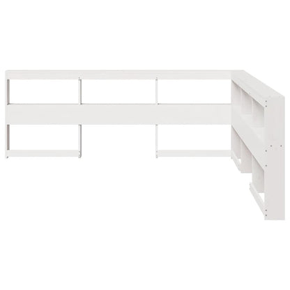 Testiera Libreria a L Bianca 200 cm in Legno Massello di Pino