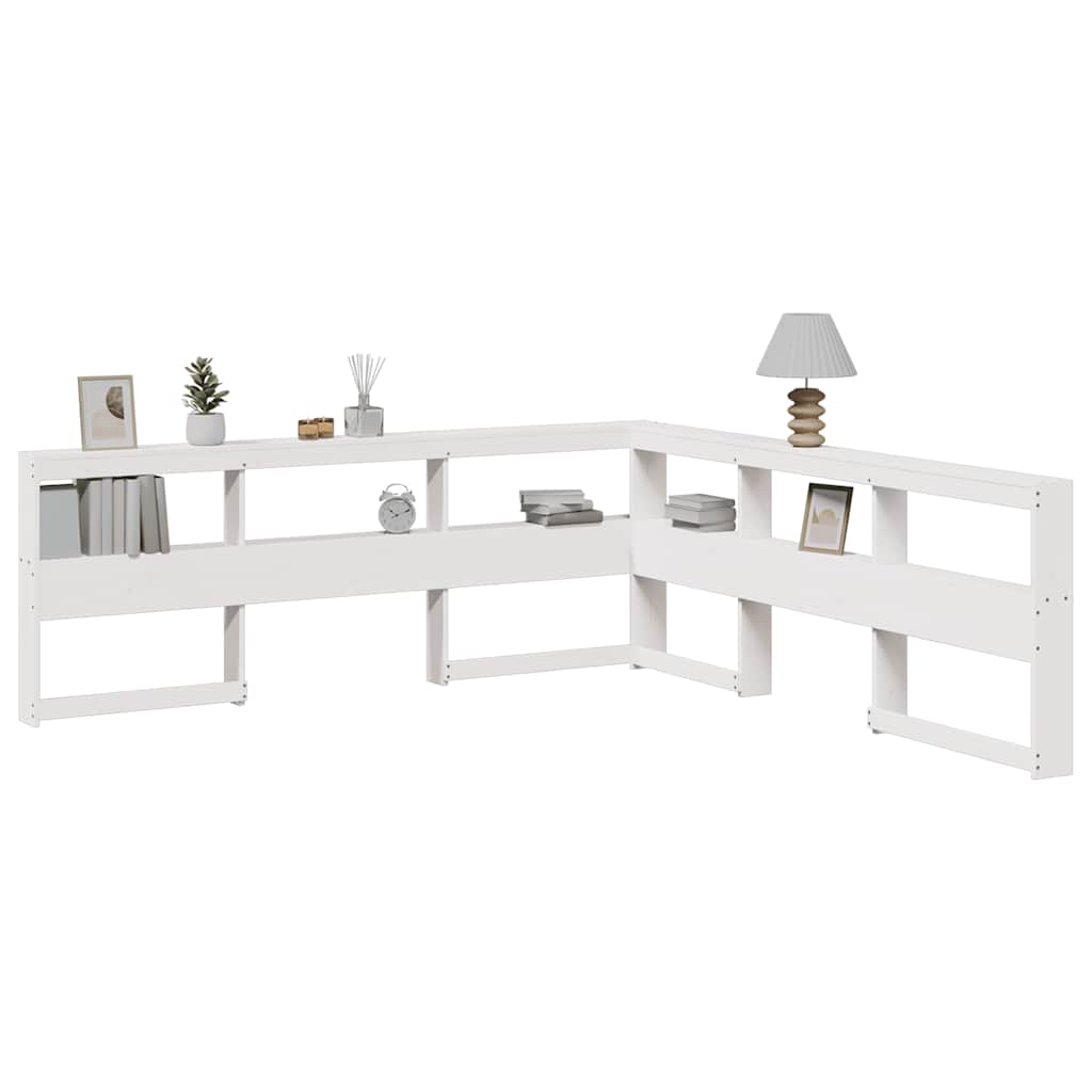 Testiera Libreria a L Bianca 200 cm in Legno Massello di Pino
