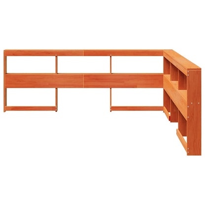 Testiera Libreria a L Marrone Cera 200cm Legno Massello di Pino