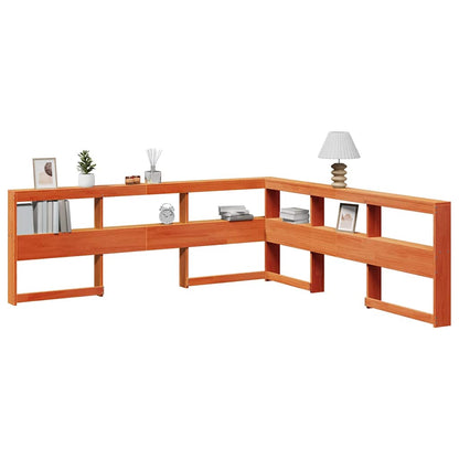 Testiera Libreria a L Marrone Cera 200cm Legno Massello di Pino