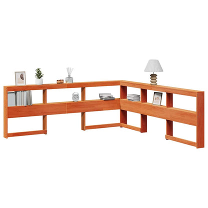 Testiera Libreria a L Marrone Cera 180cm Legno Massello di Pino