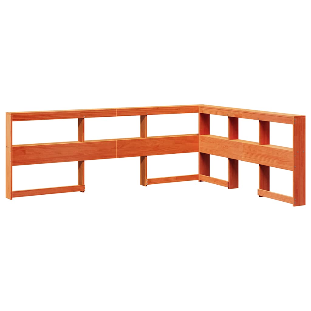 Testiera Libreria a L Marrone Cera 160cm Legno Massello di Pino