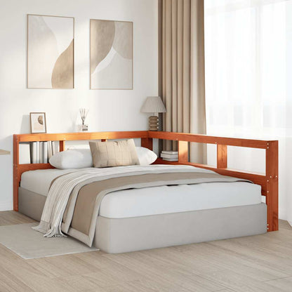 Testiera Libreria a L Marrone Cera 160cm Legno Massello di Pino