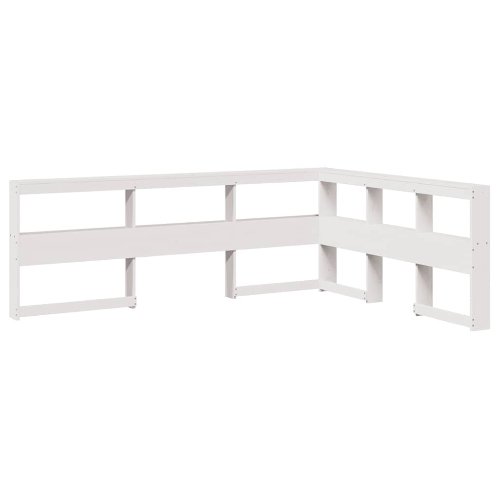 Testiera Libreria a L Bianca 150 cm in Legno Massello di Pino