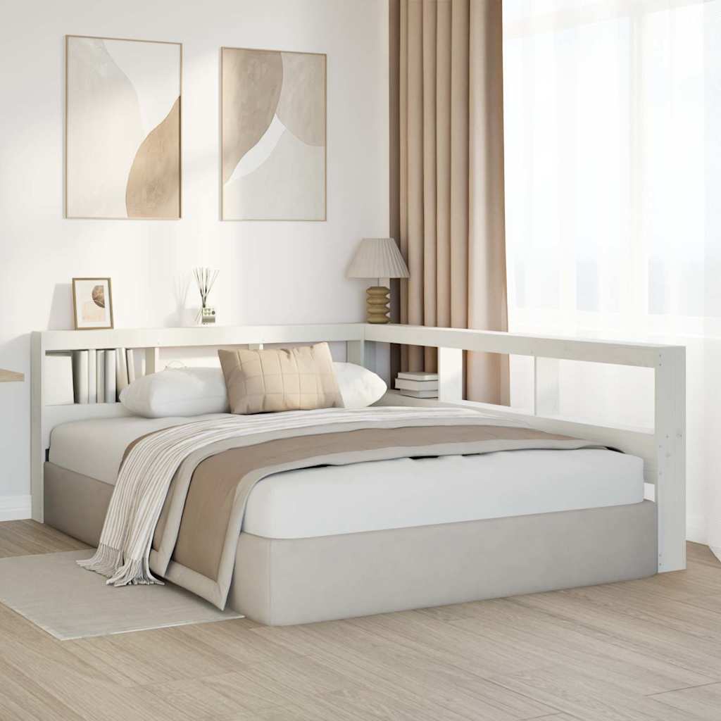 Testiera Libreria a L Bianca 150 cm in Legno Massello di Pino