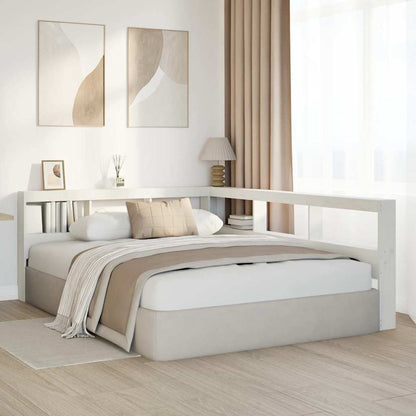 Testiera Libreria a L Bianca 150 cm in Legno Massello di Pino