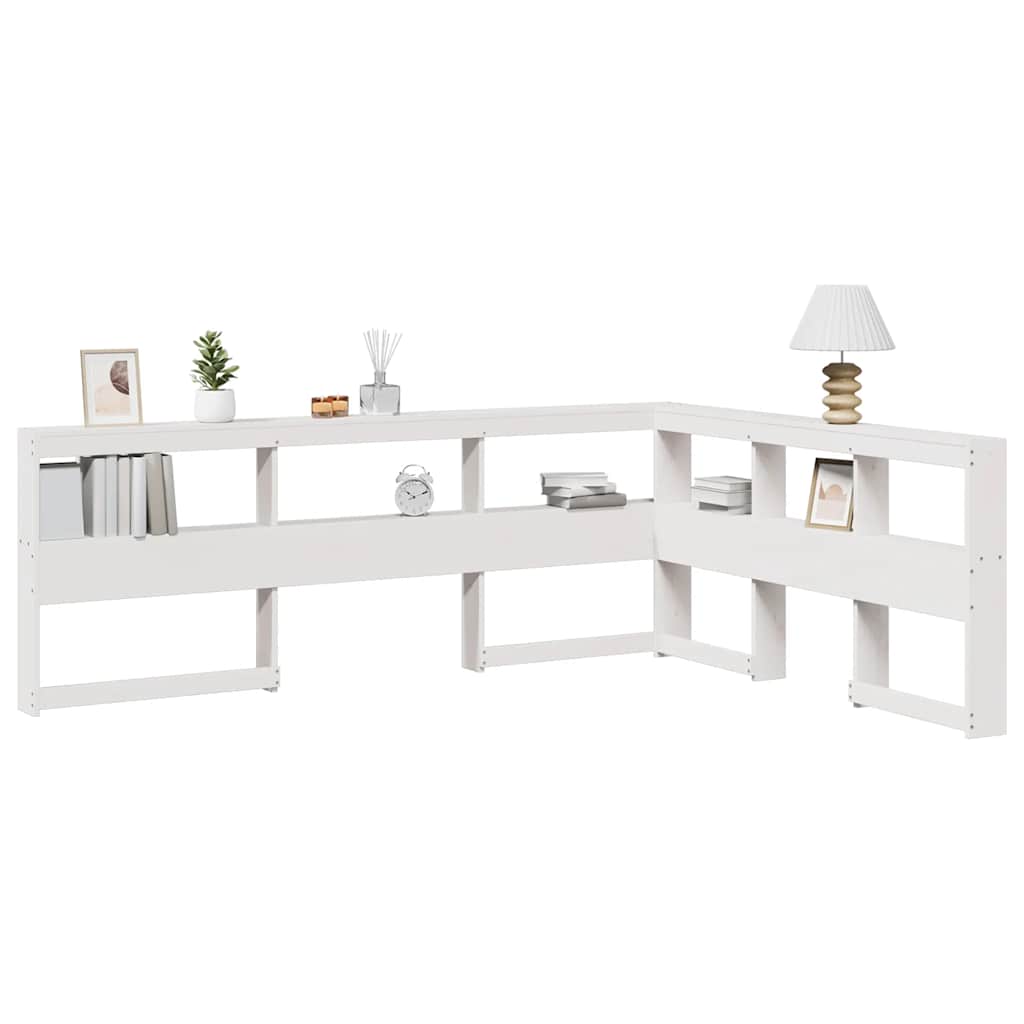 Testiera Libreria a L Bianca 150 cm in Legno Massello di Pino
