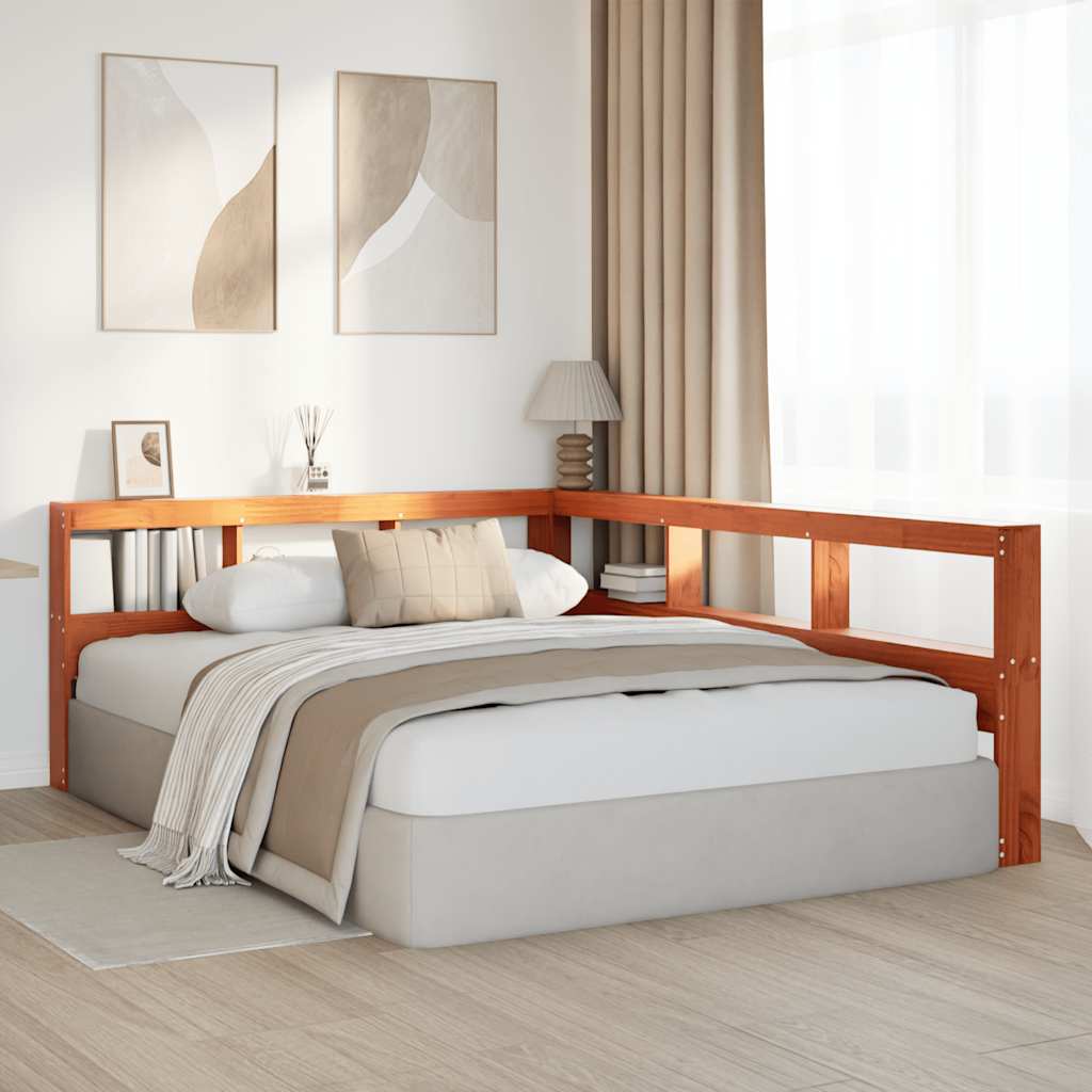 Testiera Libreria a L Marrone Cera 150cm Legno Massello di Pino