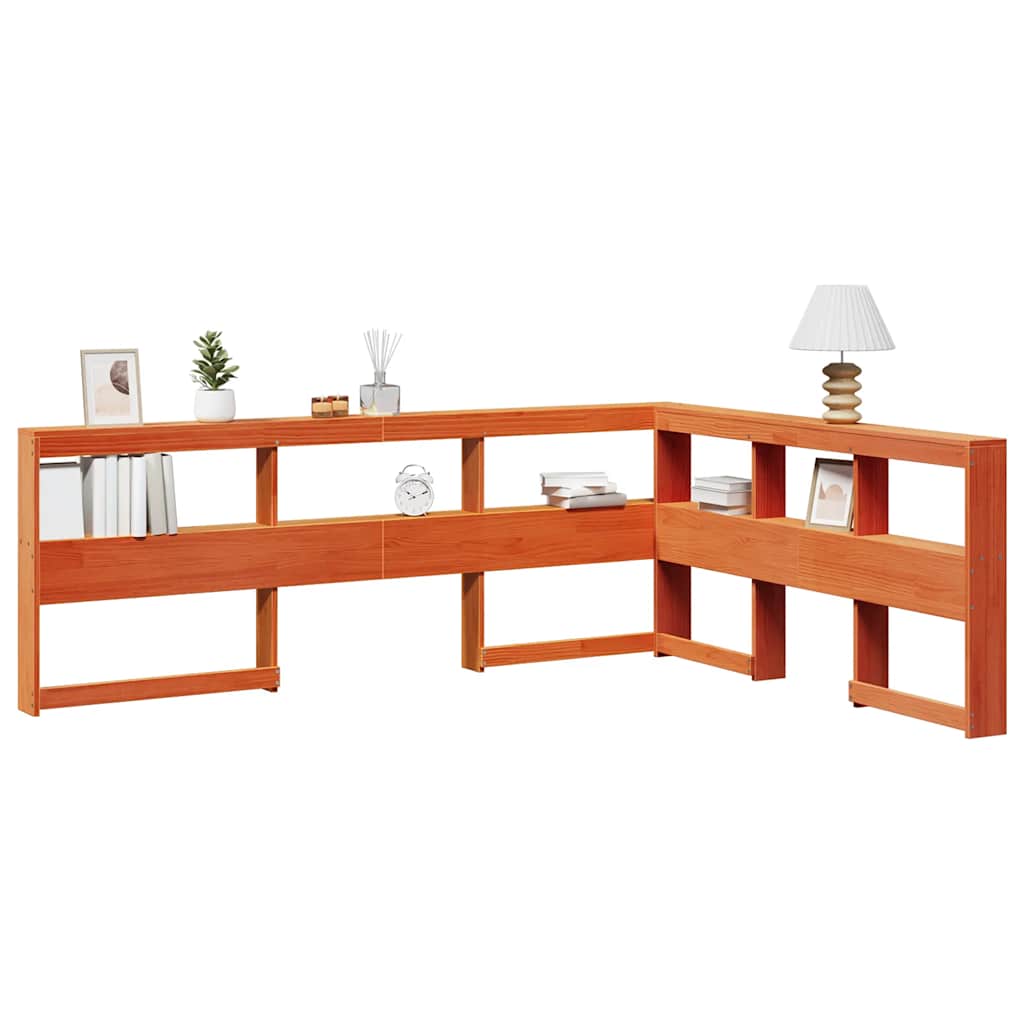 Testiera Libreria a L Marrone Cera 150cm Legno Massello di Pino