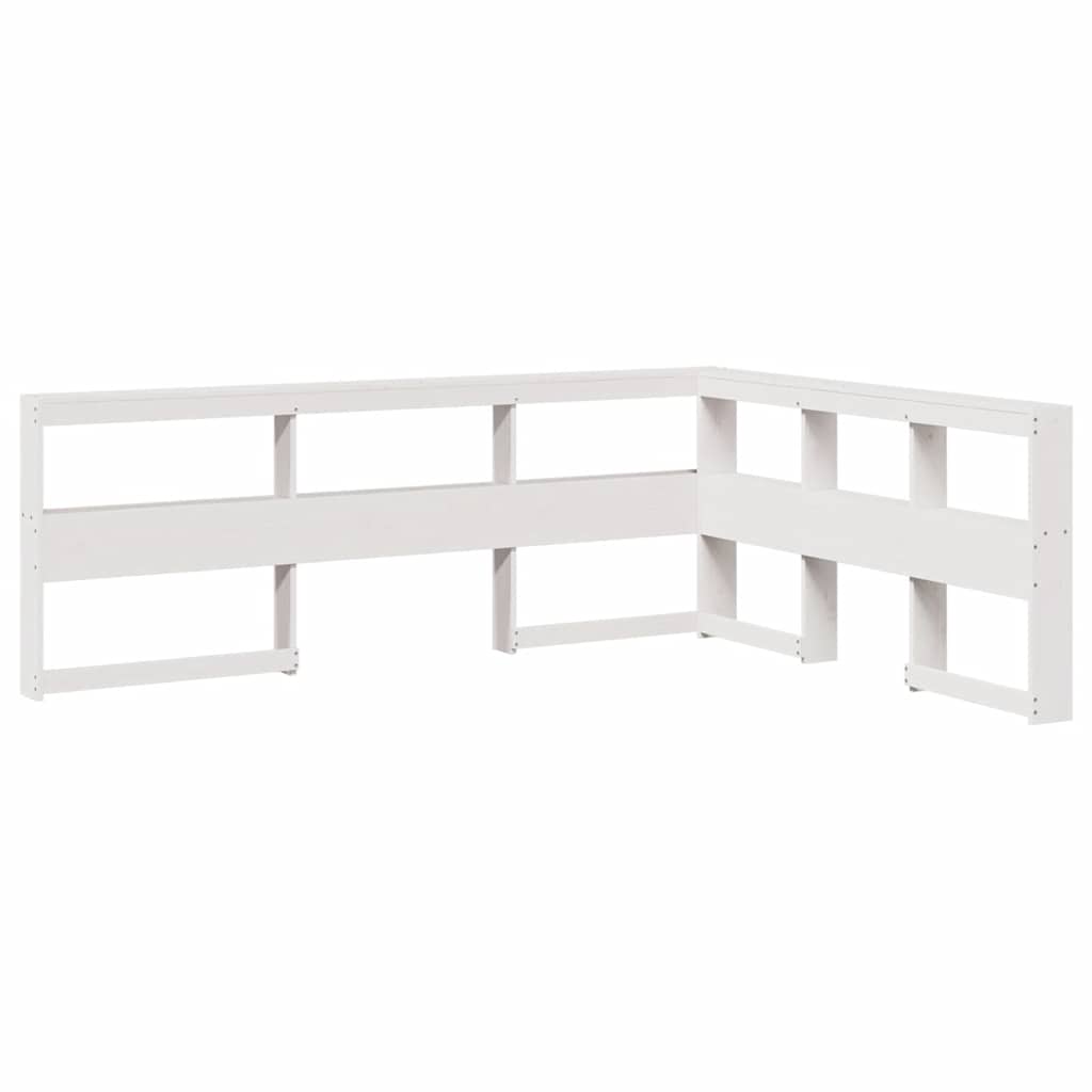 Testiera Libreria a L Bianca 140 cm in Legno Massello di Pino