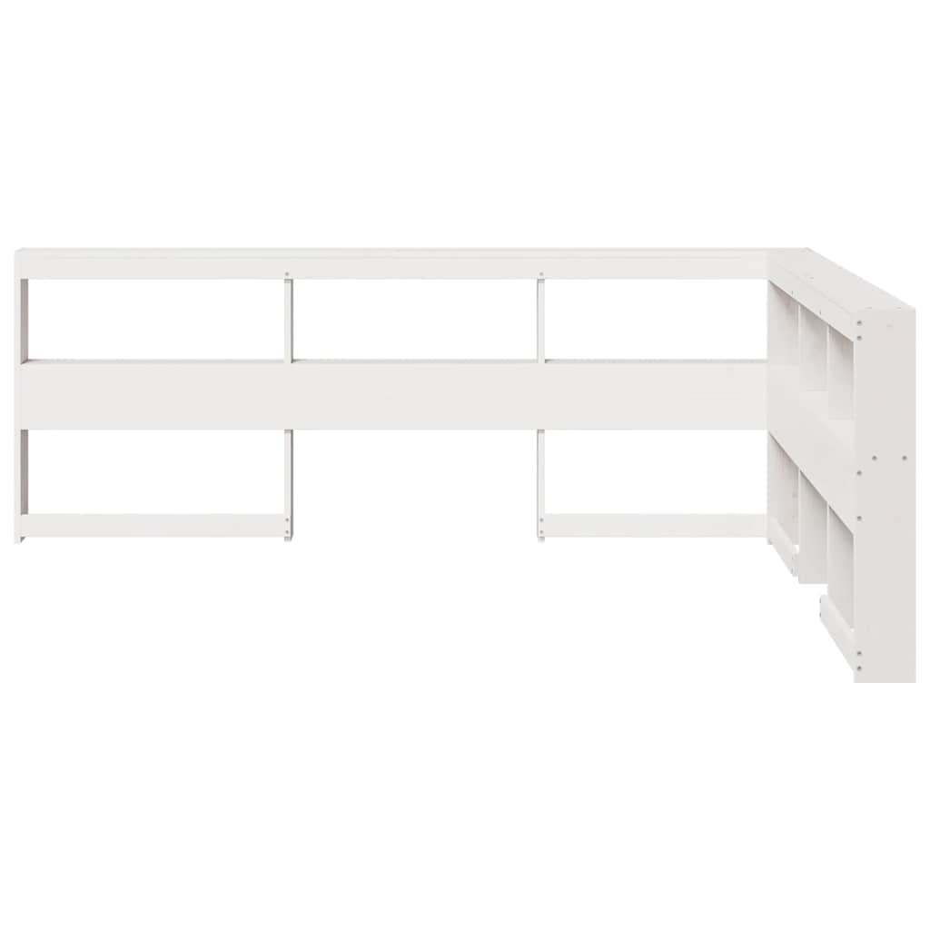 Testiera Libreria a L Bianca 140 cm in Legno Massello di Pino