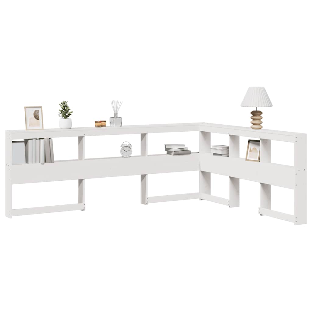 Testiera Libreria a L Bianca 140 cm in Legno Massello di Pino