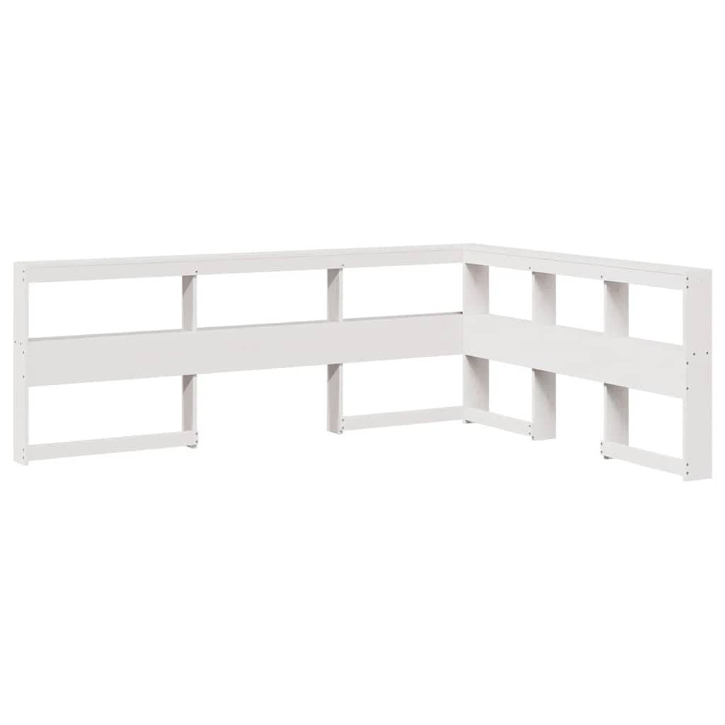 Testiera Libreria a L Bianca 140 cm in Legno Massello di Pino