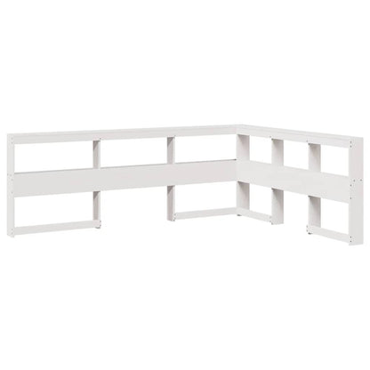 Testiera Libreria a L Bianca 140 cm in Legno Massello di Pino
