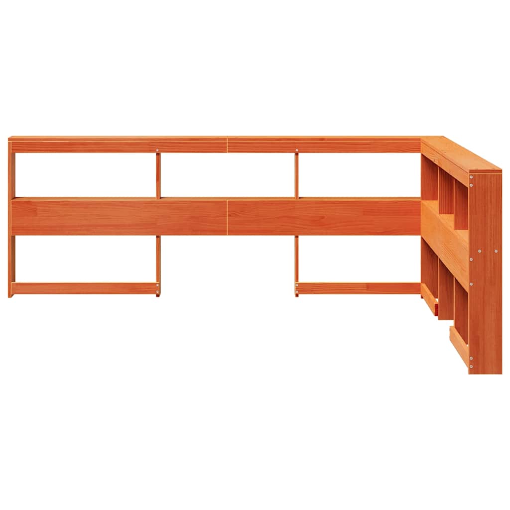 Testiera Libreria a L Marrone Cera 140cm Legno Massello di Pino