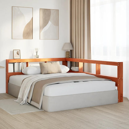Testiera libreria a L marrone cera 135cm legno massello di pino