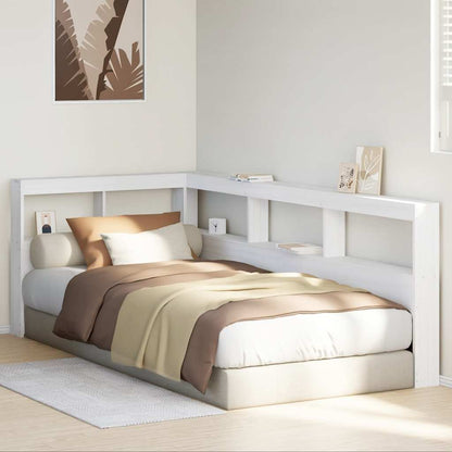 Testiera Libreria a L Bianca 75 cm in Legno Massello di Pino