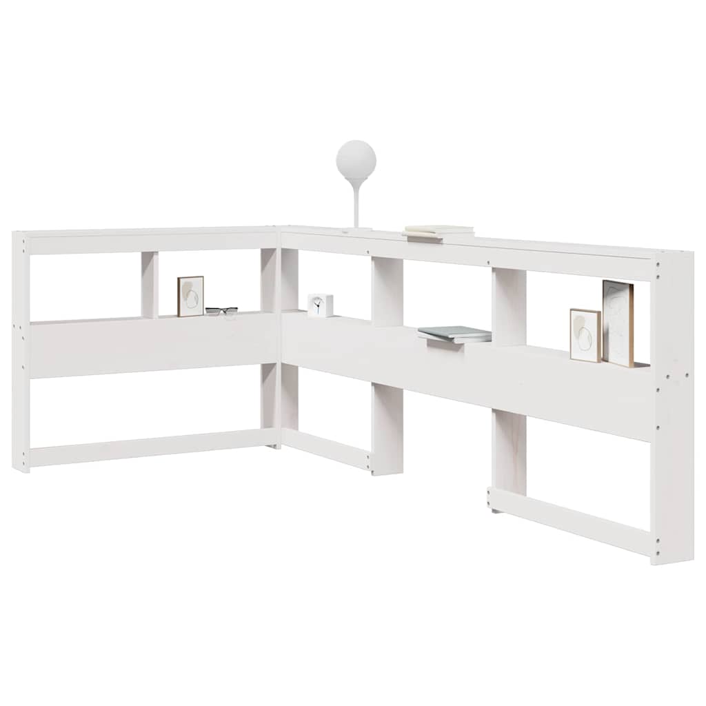 Testiera Libreria a L Bianca 75 cm in Legno Massello di Pino