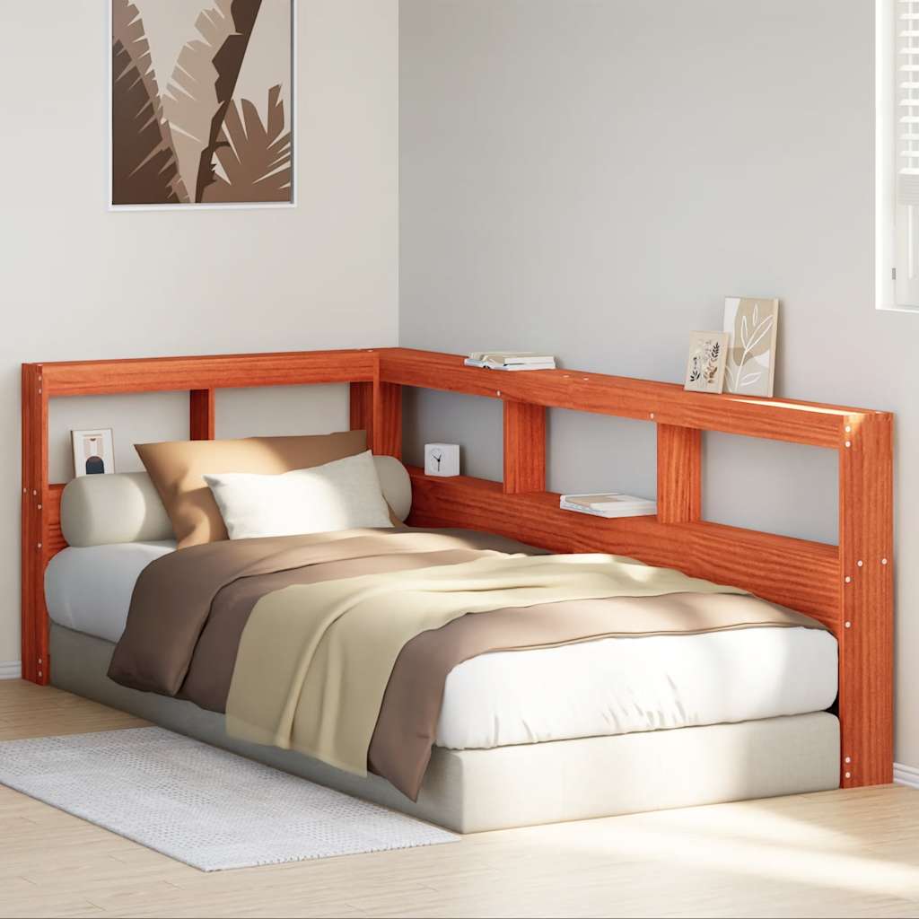 Testiera Libreria a L Marrone Cera 75 cm Legno Massello di Pino
