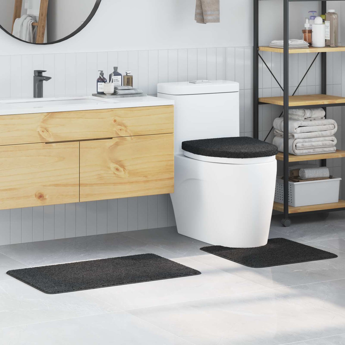 Set di tappetini antiscivolo per il bagno 3 pcs Grigio scuro PP