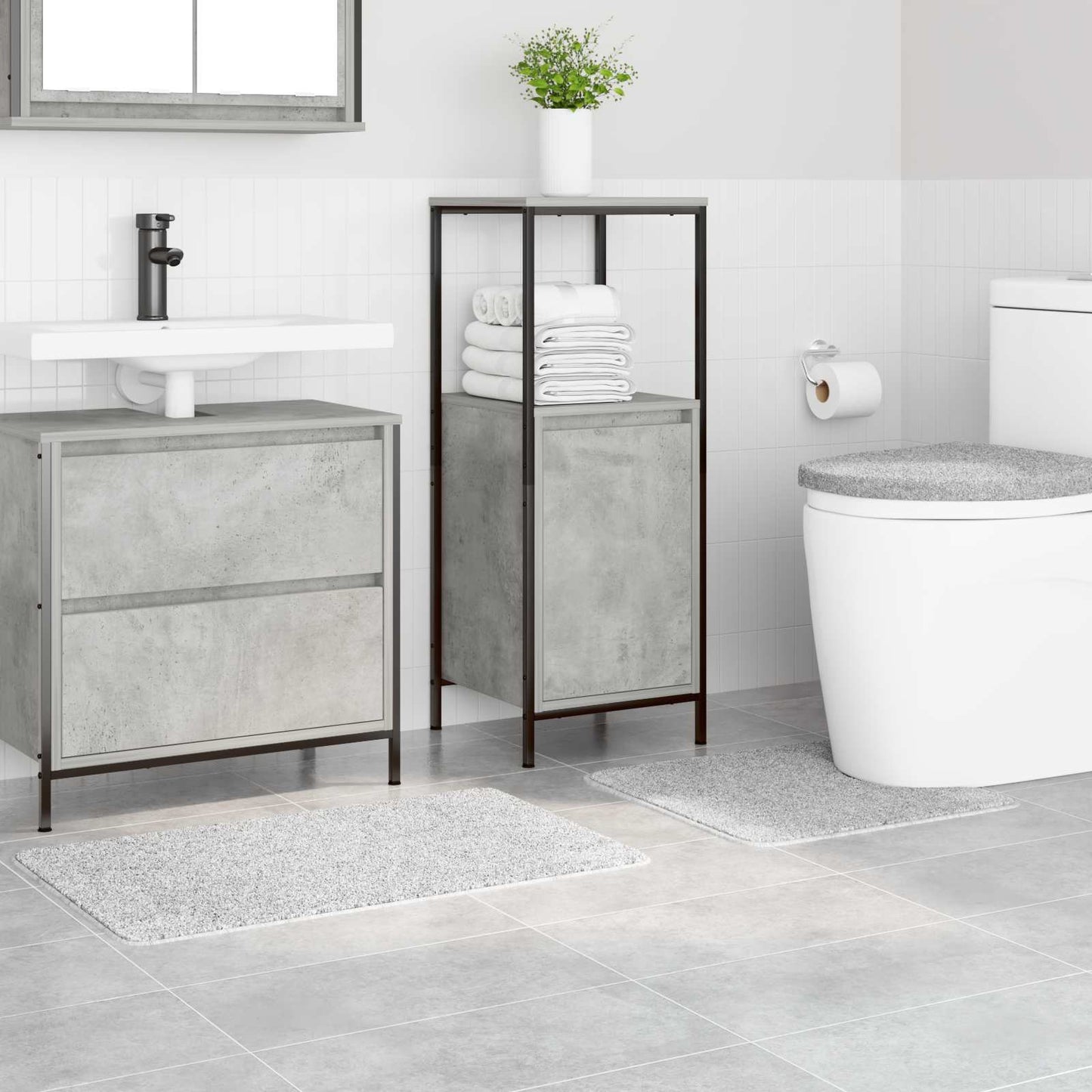 Set di tappetini antiscivolo per il bagno 3 pcs Grigio PP